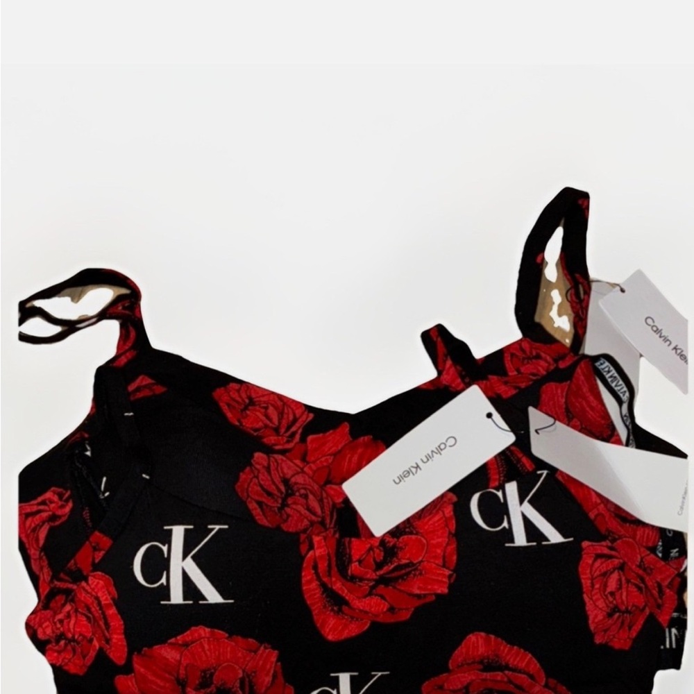 Calvin Klein Collection Black Bra with Red Floral Design